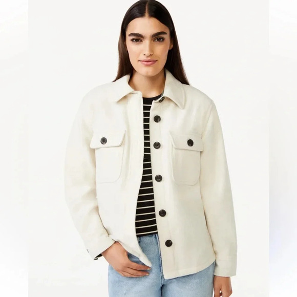 Free Assembly Wool Blend Shirt Jacket utility women’s medium ivory shaket button - Picture 1 of 9